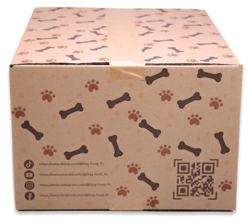 pudło wysyłkowe z klapami - nadruk na bocznych ścianach drukuj dane kontaktowe, kod QR, social media